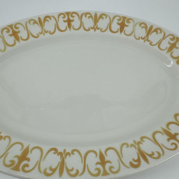 Platter Jackson China Gold Scroll pattern 13.5" L x 9.25” W Restaurantware MCM - Picture 6 of 13